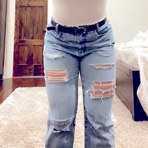 Vintage, high-waisted, distressed jeans